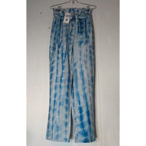 Grace Karin Pants - Grace Karin Womens Sz S Tie Dye Blue Paper Bag High Waist Cropped Pants Belt NWT